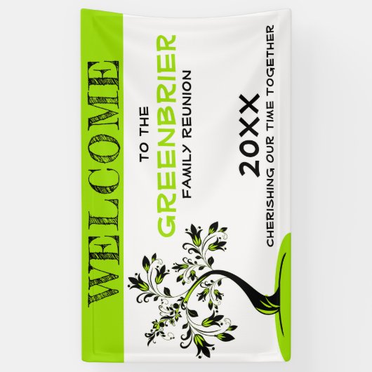 Welkomstversie van aangepaste serie Groene Floral Spandoek (Verticaal)