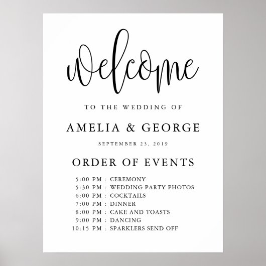 Welkomstvolgorde van de evenementen trouwbord poster (Voorkant)