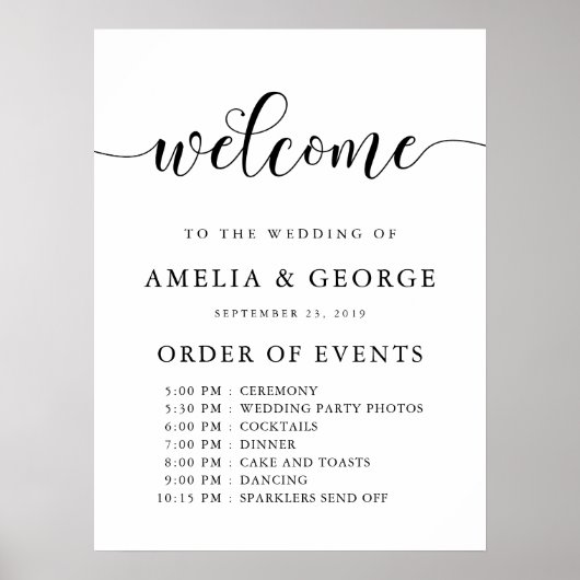 Welkomstvolgorde van de evenementen trouwbord poster (Voorkant)