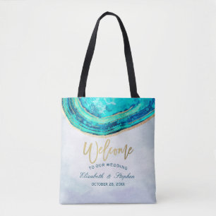 WelkomstWaterverf voor bruiloft Blauwgroen en goud Tote Bag