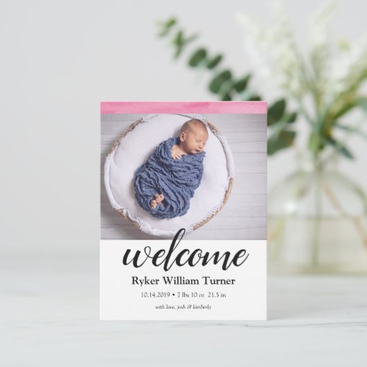 Welkomstwoord Briefkaart Waterverf geboorte (Staand voorkant)