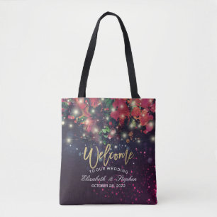 Welkomstwoord Burgundy Red Floral String Lights Tote Bag