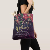 Welkomstwoord Burgundy Red Floral String Lights Tote Bag (Dichtbij)