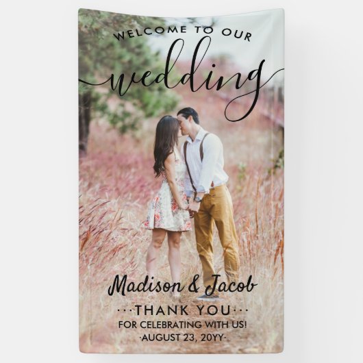 Welkomstwoord Eenvoudig zwart script verticale fot Spandoek (Verticaal)