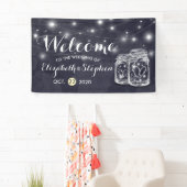 Welkomstwoord Mason Jars String Lights Navy Blue Spandoek (Insitu)