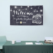 Welkomstwoord Mason Jars String Lights Navy Blue Spandoek (Beurs)