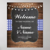 Welkomstwoord Poster Blue Check Wedding Wood Poste (Voorkant)