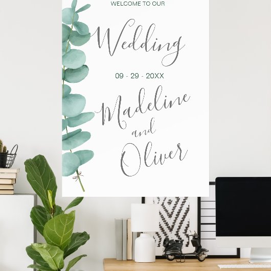 Welkomstwoord voor bruiloft Eucalyptus laat eenvou Poster (Thuiskantoor)