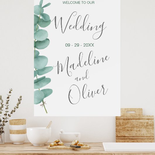 Welkomstwoord voor bruiloft Eucalyptus laat eenvou Poster (Keuken)