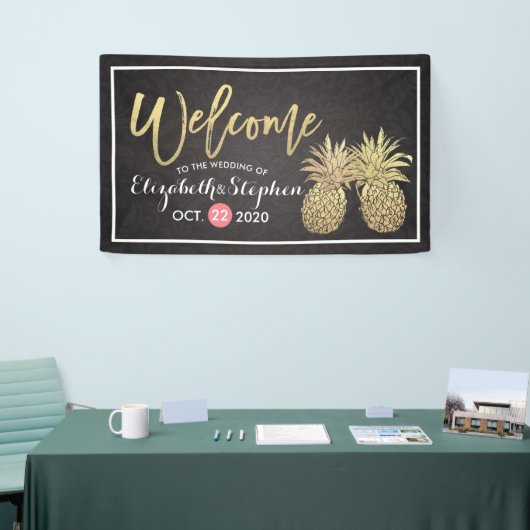 Welkomstwoord voor bruiloft Modern Black Gold Pine Spandoek (Beurs)