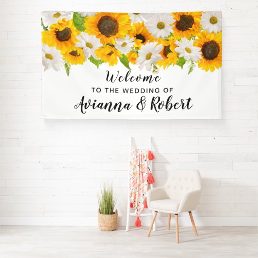 Welkomstwoord voor grote zonnebloemen Daisy Floral Spandoek (Insitu)