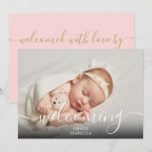 Welkomstwoord voor het script Baby Girl Pink Foto Aankondiging (Voorkant / Achterkant)