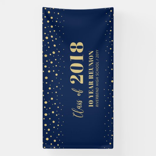 Welkomstwoord voor reünie- en Navy-Confetti Spandoek (Verticaal)