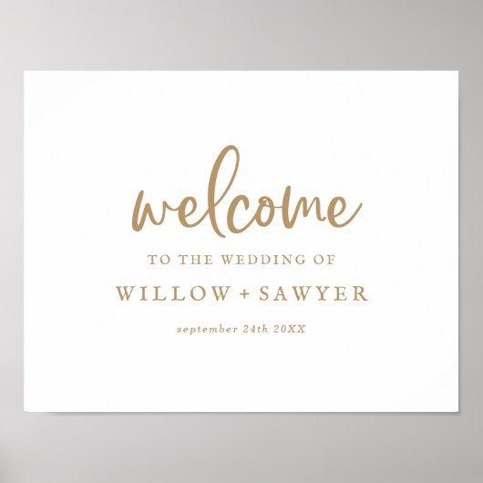 Welkomstwoord voor Rustic Gold Script Wedding Post Poster (Voorkant)