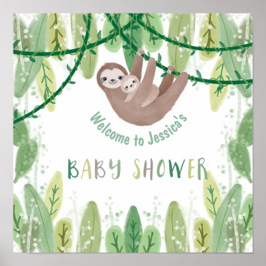 Welkomstwoord voor Sloth Baby Shower Oerwoud Thema Poster (Voorkant)