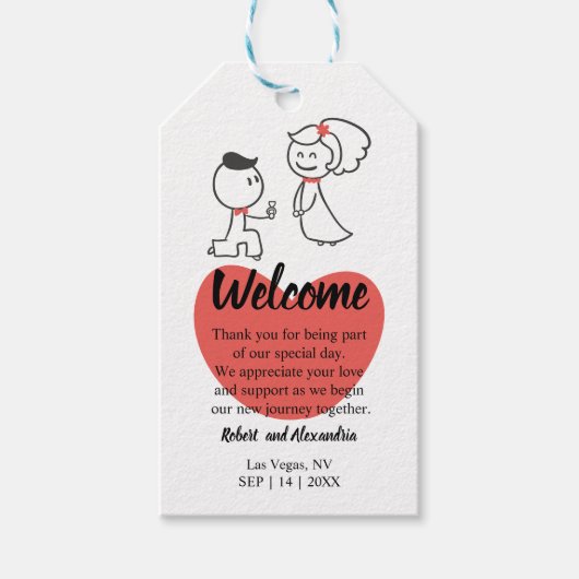 Welkomstwoord voor weddenschap cadeaulabel (Voorkant)