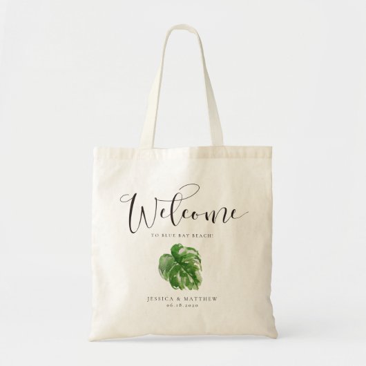 Welkomstwoord Waterverf Tropisch Monstera Leaf Tote Bag (Voorkant)