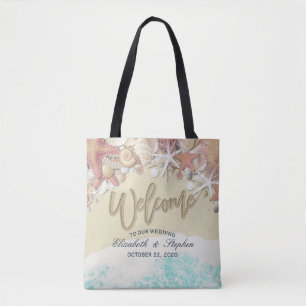 Welkomstzomerstrand zeeschelpen tote bag