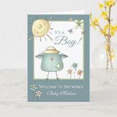 Welkomstzoon - Aangepaste naam Baby gefeliciteerd Kaart (Gele Bloem)