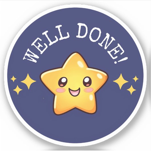 “Well Done” Motivationsaufkleber mit Kawaii Stern Sticker (Voorkant)