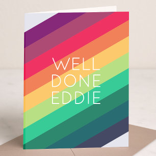 Well Done Rainbow   Name Modern Stripe Happy Fun Kaart