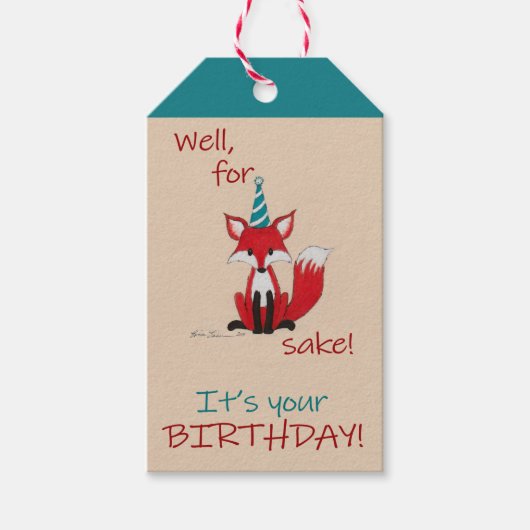 Well for fox sake! silly play on words cute cadeaulabel (Voorkant)