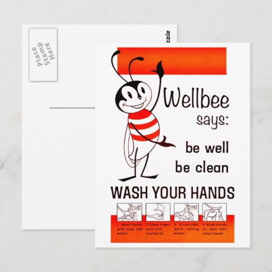 Wellbee CDC WASH UW HANDS Advertisement Poster Briefkaart (Voorkant / Achterkant)