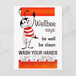 Wellbee CDC WASH UW HANDS Advertisement Poster Briefkaart