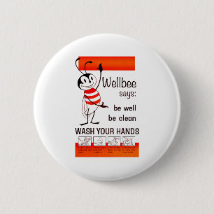 Wellbee CDC WASH UW HANDS Advertisement Poster Ronde Button 5,7 Cm