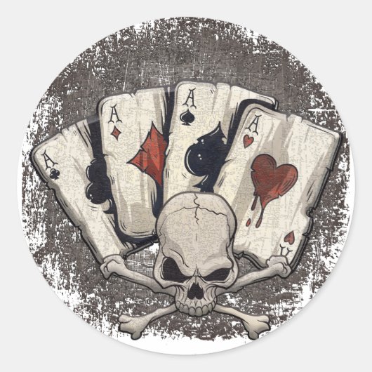 Wellcoda Ace Playing Cards Skull Casino Ronde Sticker (Voorkant)
