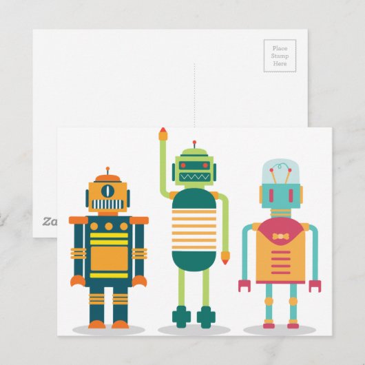 Wellcoda Cartoon Robot Party Kind Fun Life Briefkaart (Voorkant / Achterkant)