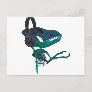 Wellcoda Dinosaur Headphone Music Lover Briefkaart