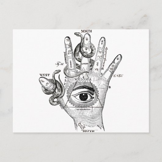 Wellcoda Illuminati Compass Snake Hand Briefkaart (Voorkant)