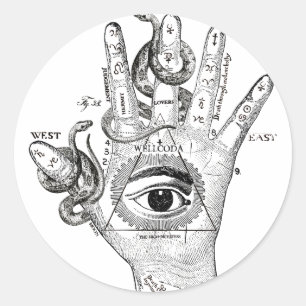 Wellcoda Illuminati Compass Snake Hand Ronde Sticker