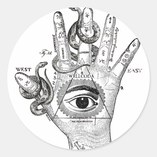 Wellcoda Illuminati Compass Snake Hand Ronde Sticker (Voorkant)