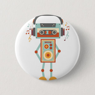 Wellcoda Robot Music Tape Dj-hoofdtelefoon Ronde Button 5,7 Cm