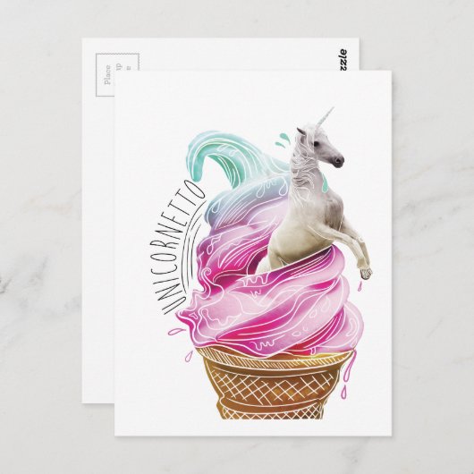 Wellcoda Unicorn Cornetto Fun Ice Cream Briefkaart (Voorkant / Achterkant)