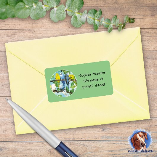 Wellensittiche - Aquarell-Design grün | Etiket