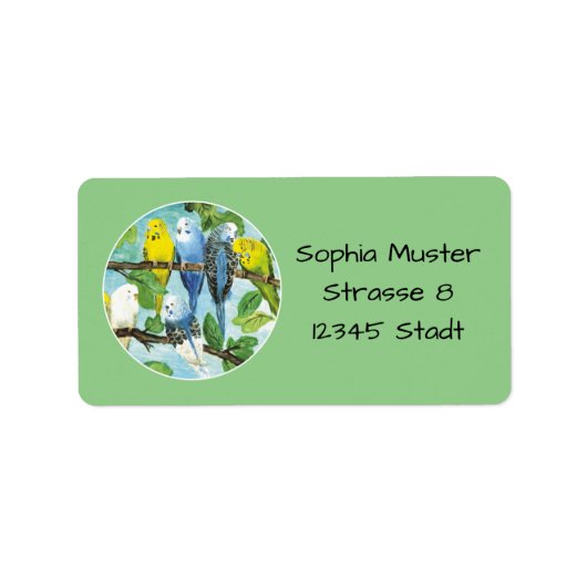 Wellensittiche - Aquarell-Design grün | Etiket (Voorkant)