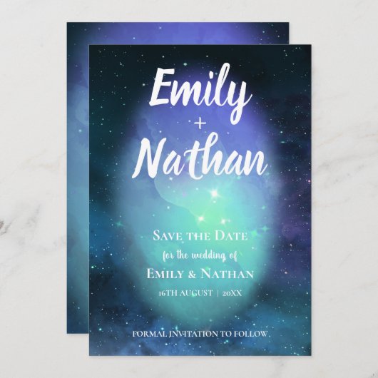 WELLICHT ONDER DE STARS Typografie Weddenschap Save The Date (Voorkant / Achterkant)