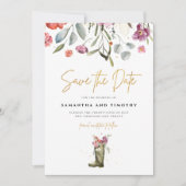 Wellington Boot Floral slaat de datum op Save The Date (Voorkant)
