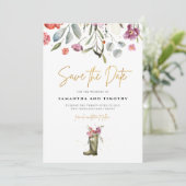 Wellington Boot Floral slaat de datum op Save The Date (Staand voorkant)
