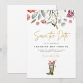 Wellington Boot Floral slaat de datum op Save The Date (Voorkant / Achterkant)