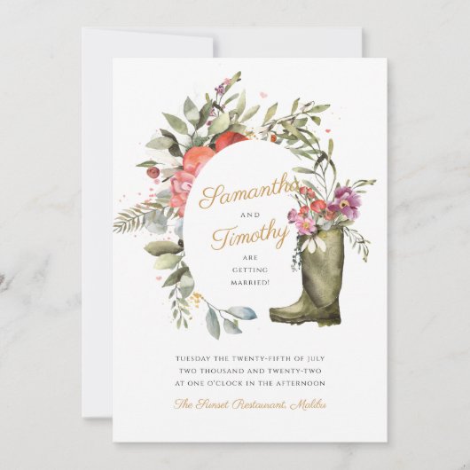Wellington Boot Floral Weddenschap Kaart (Voorkant)