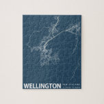 Wellington-minimalistische stadskaartkunst in blau legpuzzel<br><div class="desc">Wellington,  New Zealand Minimalist City Map Line Art in Blue Puzzle</div>