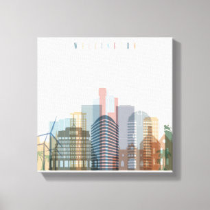 Wellington, Nieuw-Zeeland City Skyline Canvas Afdruk