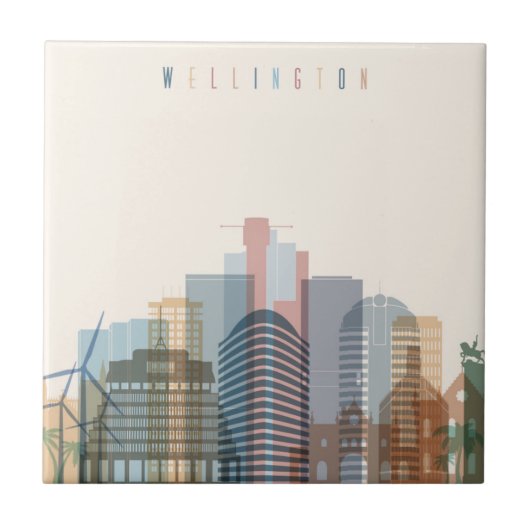 Wellington, Nieuw-Zeeland | City Skyline Tegeltje (Voorkant)