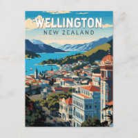 Wellington Nieuw-Zeeland Travel Art Vintage