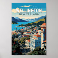 Wellington Nieuw-Zeeland Travel Art Vintage