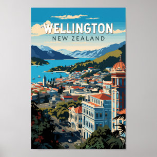 Wellington Nieuw-Zeeland Travel Art Vintage Poster
